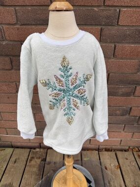 Cynthia Rowley White Fuzzy Snowflake Sequin Pullover Size 4